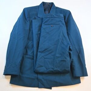 Vtg‎ Mens Double Breasted 40R 32x30 Teal Blue Boxy Mens Jacket Pants Suit